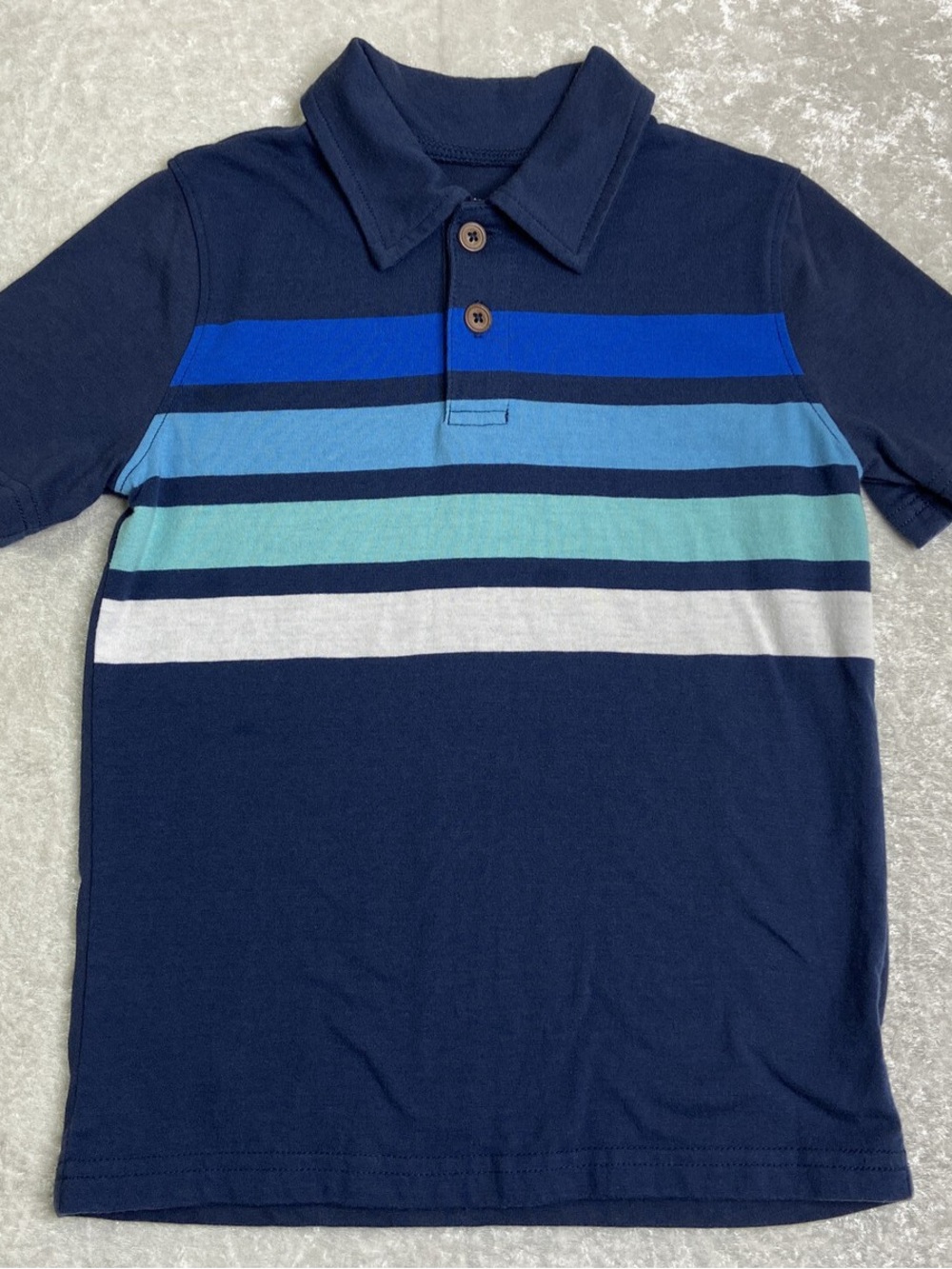 jumping beans Navy Polo with Blue and Aqua Stripes Size 6